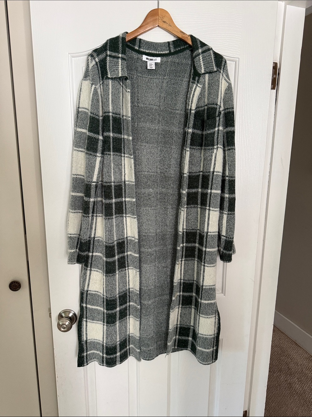 William Rast Gray & Cream Plaid Open-Front Cardigan